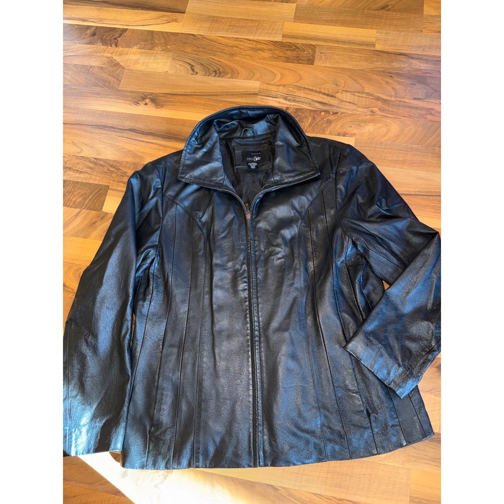 East 5th Leather Jacket Women‎ XL Black Zip Up Coat classic goth vintage